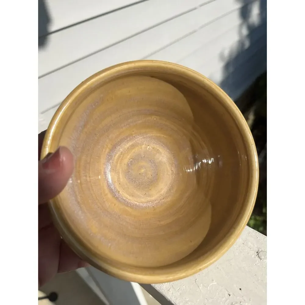 Freeform Pottery Bowl Handmade Earth Tones Drip Glaze Sea Turtle Stamp Mark